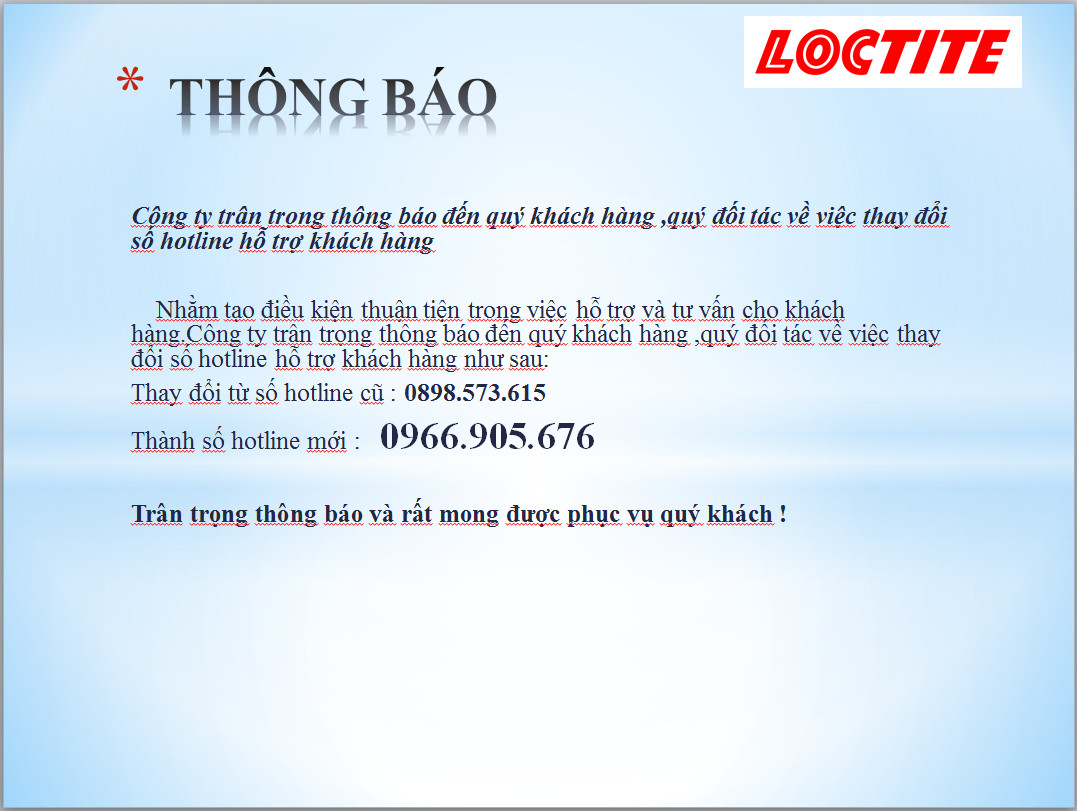 THÔNG BÁO ĐỔI SỐ HOTLINE